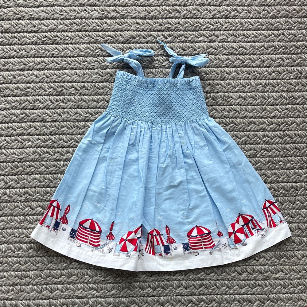 Janie and Jack Light Blue Dress with Red Umbrella Pattern
